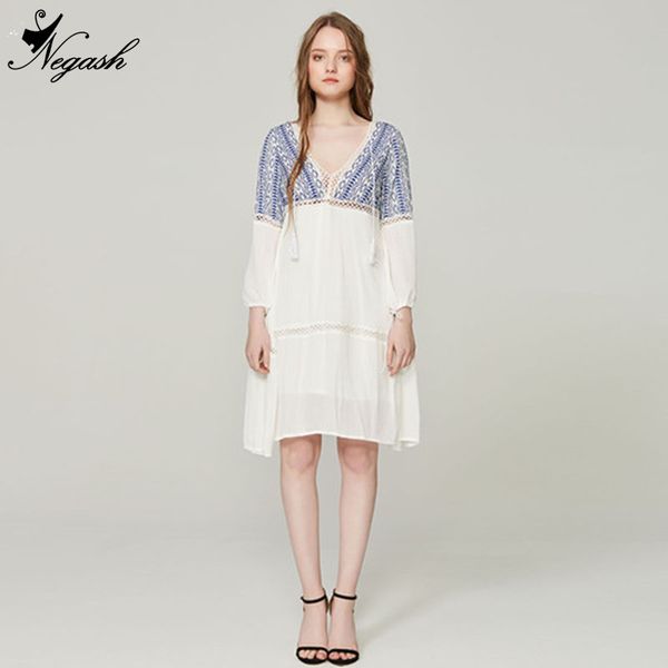 

high-quality real europe spring summer 2018 bohemia floral embroidery tassel decoration hollow out retro dresses vestidos, Black;gray