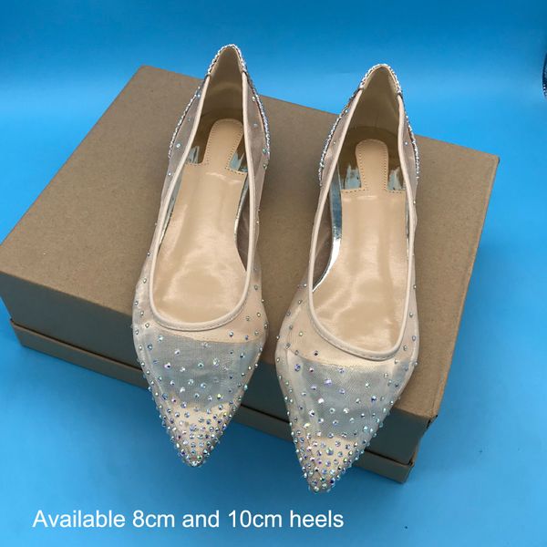 

kathlyn wong summer mesh upper shiny crystal pointed toe flats metallic silver women wedding shoes, Black