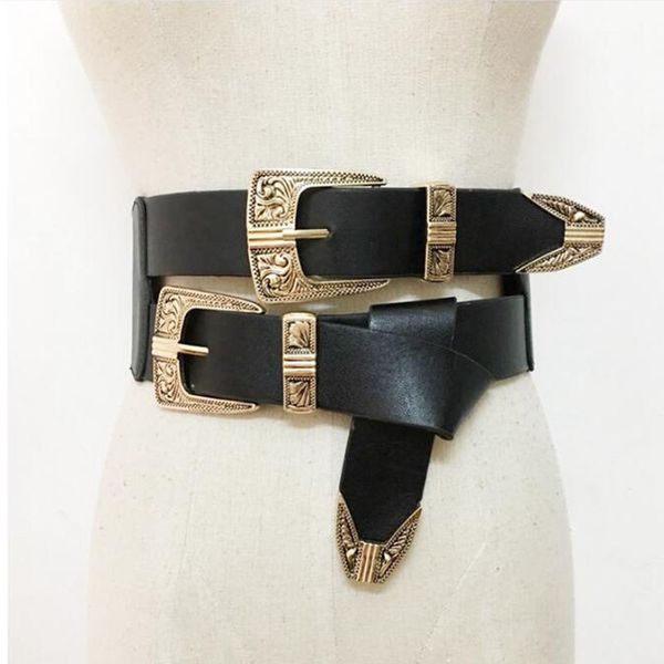 

female vintage metal pin belts cool casual dress accessories double buckle designer leather belt strap for women y200501, Black;brown