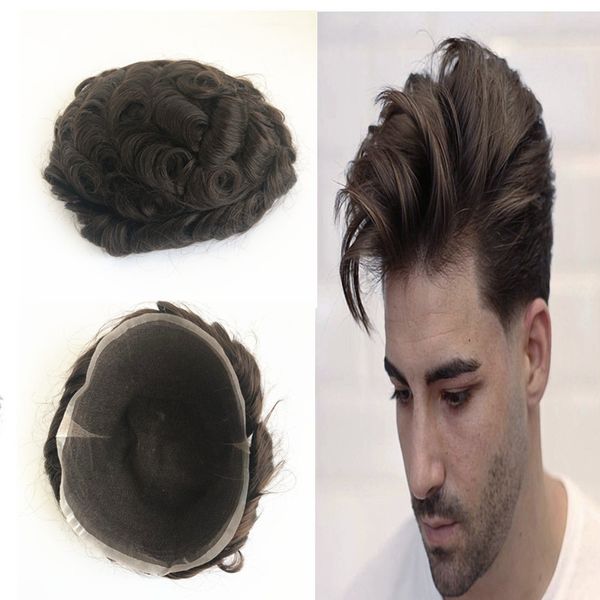 

Человеческие волосы Toupee полный шнурок Topuee для мужчин все швейцарские кружева мужская система замены Toupee прочный дышащий 8x10 каштановые волосы для мужчин