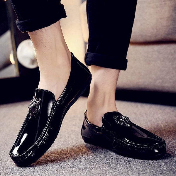 

men loafers pu leather shoes fashion summer style soft moccasins men flats gommino causal shoes, Black