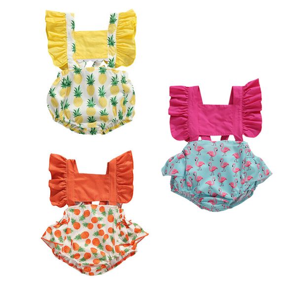 

summer infant newborn baby girls boys ruffle hollow-out rompers fruit animal print ruffles short sleeve cute jumpsuits clothes, Blue
