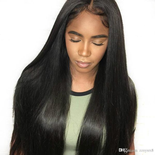 

straight lace frontal wigs indian virgin human hair 24 inch human long average hair perruque humain, Black