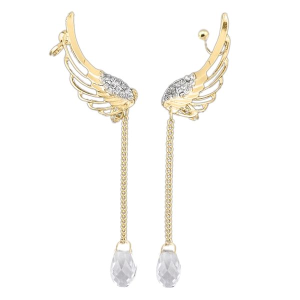 

gold silver wild angel elf wings crystal drops chain ear bone clip u-shaped ear clips pend, Golden;silver