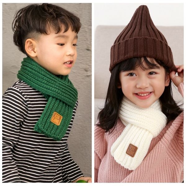 

knitted children's warm warm winter leather label wool baby parent-child label scarf winter scarf children, Red;brown