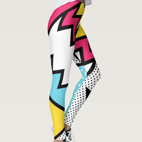 

quickitout new arrival women's leggings black&white dots 3d printed color stripes clothing slim trousers workout pants