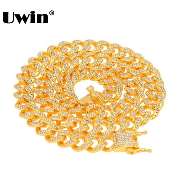 

uwin miami cuban link chain necklace 13mm full bling bling iced out rhinestones silver gold color fashion jewelry necklace