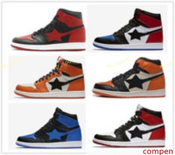 

new 1 royal high og banned black bred basketball shoes toe three mandarin duck 1s athletic sneakers