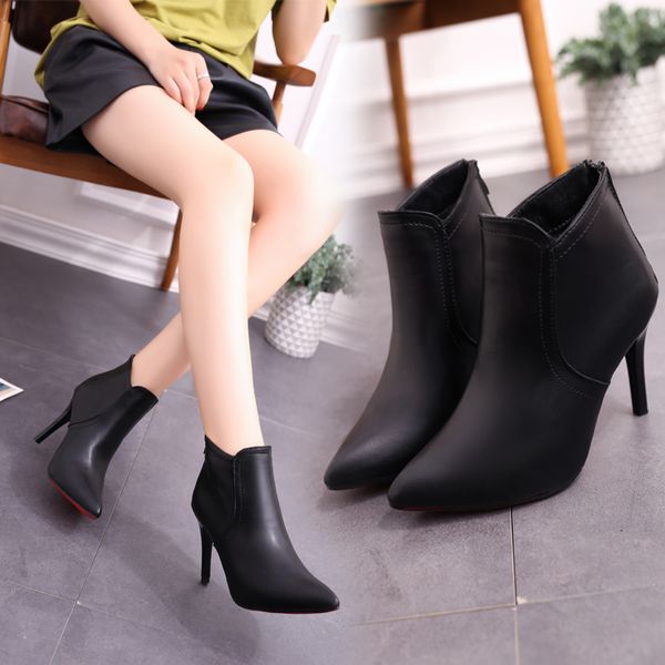 

black high heel women's shoes 2019 winter new pointed 9cm comfortable bare boots fashion stiletto women's shoes