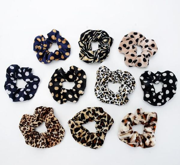 Moda Leopard listradas Veludo Cabelo Gravatas Scrunchies Bandas Meninas Mulheres Dot Cabelo Elastic Acessórios macio rabo de cavalo titular GD168