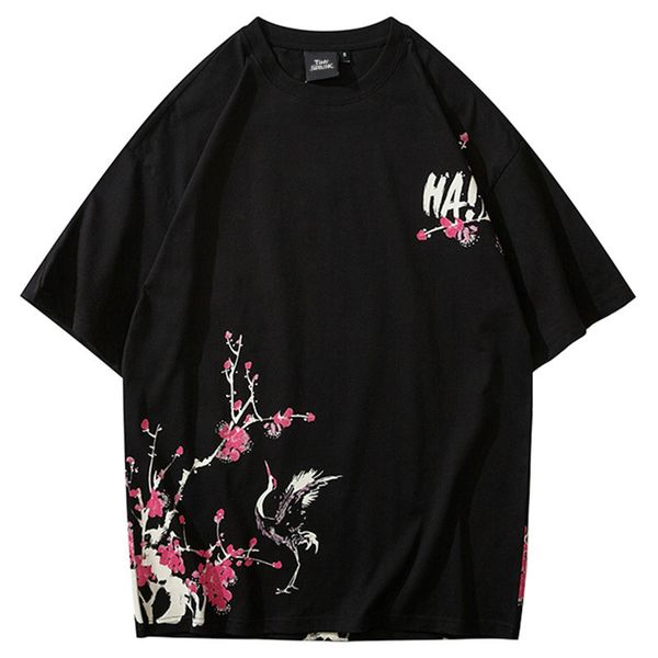 

sifan japanese sakura t shirt hip hop 2020 streetwear men harajuku crane tshirt short sleeve summer fashion casual t-shirt cotton new t01, White;black