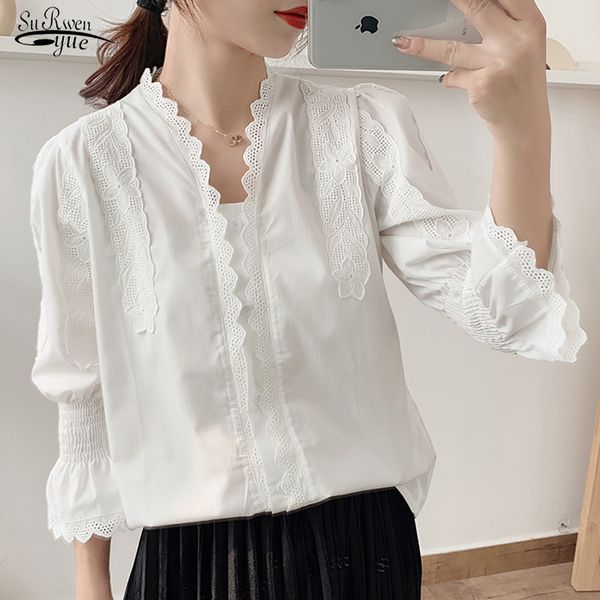 

women's blouses & shirts 2021 autumn flare sleeve solid v neck blouse women office cotton button cardigan shirt for white ladies blusa