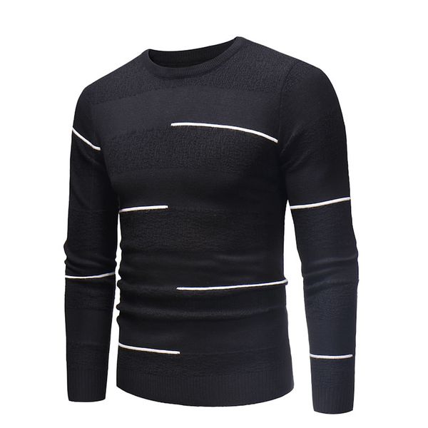 

2019 autumn повседневных мужской свитер o-образного вырез полосатого slim fit knittwear мужских свитера пуловеры пуловер мужчина прицепного, Black
