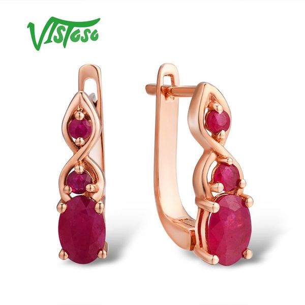 

vistoso gold earrings for women authentic 14k 585 rose gold shimmering red ruby wedding band engagement anniversary fine jewelry, Golden;silver