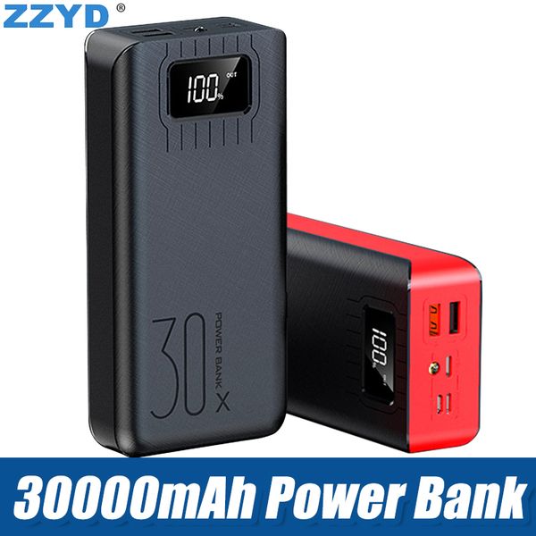 

30000mah led display screen power bank double usb portable battery with led flashlight powerbank microtype c charger charging for ip