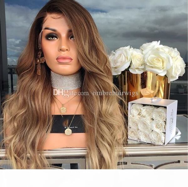 

natural wave glueless ombre#1b 27 lace front wavy human hair wigs peruvian ombre honey blonde full lace human hair wigs for black women, Black;brown