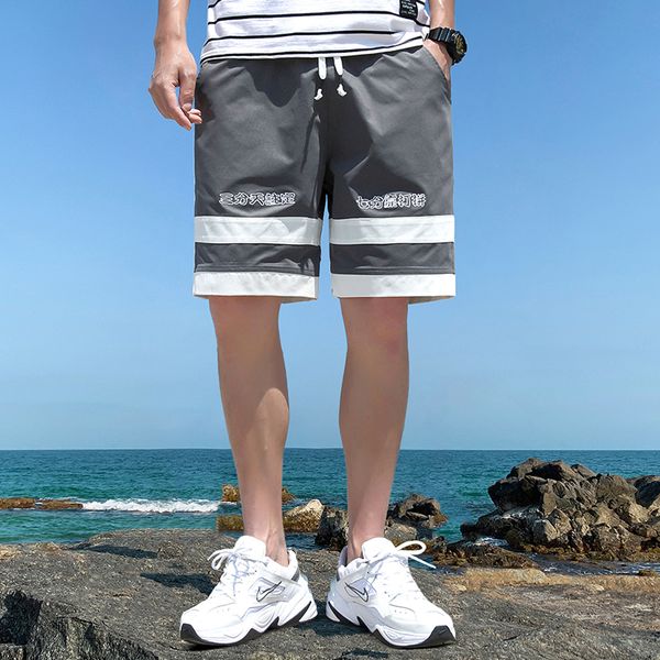 

men's summer shorts board shorts men quick dry men's swimming trunks knee length short pants homme bermuda mens beach, White;black