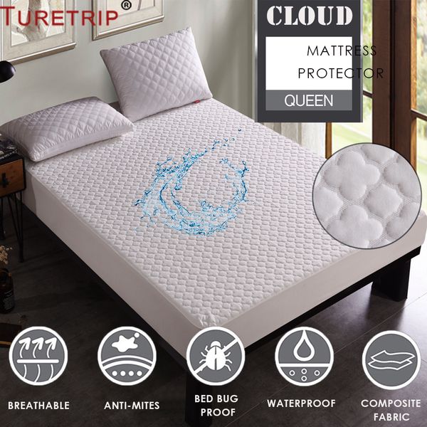 

turetrip jacquard cloud waterproof mattress protector deep pocket matress cover machine washable mattress pad folding