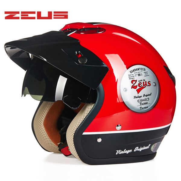 

zeus 381c 3/4 helmet motorcycle half helmet retro moto casco scooter capacete open face with sunglasses bike