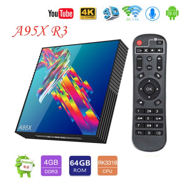 

a95x r3 android 9.0 smart tv box 4g 32gb 64gb rockchip rk3318 2.4g&5ghz wifi usb3.0 google media player support netflix youtube