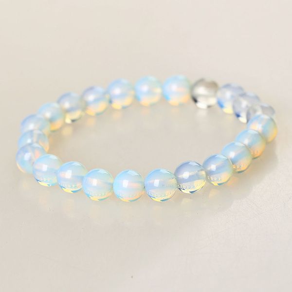

1 pcs 8mm round crystal moonstone natural stone stretched beaded bracelet for women fashion roman style wristband, Black