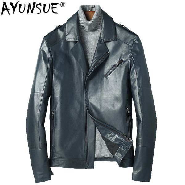 

ayunsue men's leather jacket real goatskin coat genuine leather jacket men short motorcycle coats veste cuir homme 18016 kj2108, Black