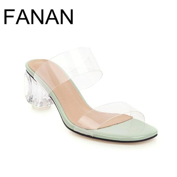 

slippers clear pve sandals for summer women shoes open toe square heeled buckle strap pvc transparent wedding slipper, Black