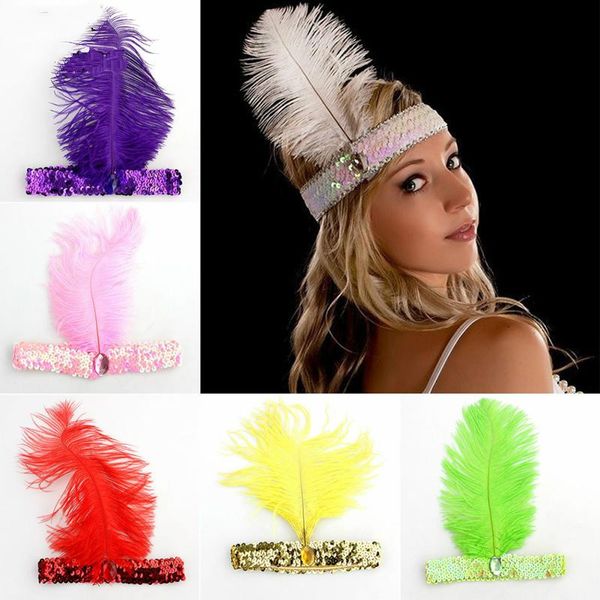 

2019 feather headbands flapper sequin charleston dress accessories costume hairband headpiece women ladies fashion party jewelry