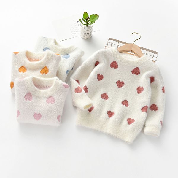 

2019 kid winter autumn t-shirts clothes children pullover sweaters for baby girls long sleeve print sweater warm clothing heart, Blue