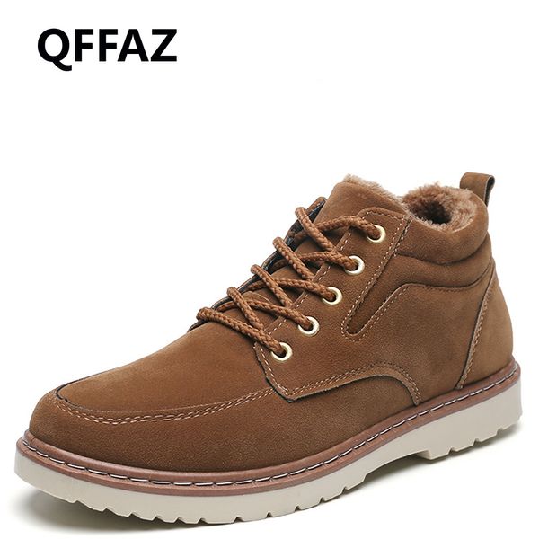 

qffaz fashionable winter shoes men leather men ankle boots outdoor lace up mans footwear casual boots botas homme, Black