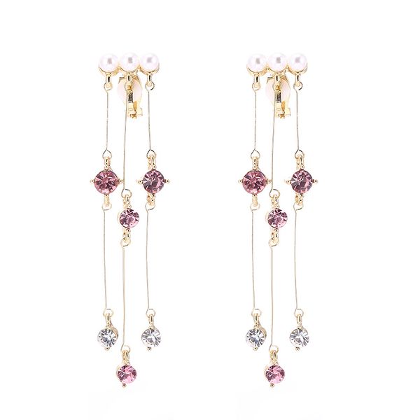 

2019 temperament long chain pearl ear clip female ins fashion wild new no hollow ear clip, Silver