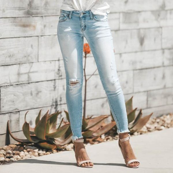 

skinny jeans women ripped jeans plus size streetwear ankle-length pants high elasticity women's clothing, Blue