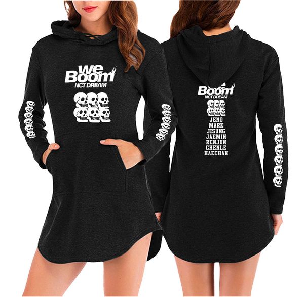 

2019 nct dream new album we boom dress printed for women summer / spring dress уличная одежда горячая распродажа kpops dress plus size max x, Black;gray