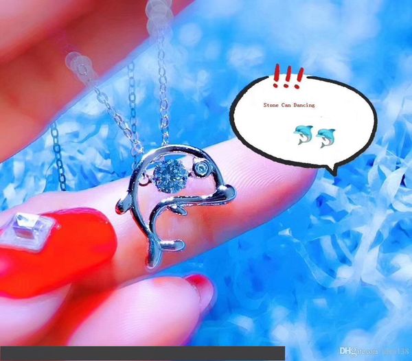 

мода классический поворот танцы cz камень стерлингового серебра 925 дельфин кулон ожерелье для женщин мода ювелирные изделия подарок для люб, Silver