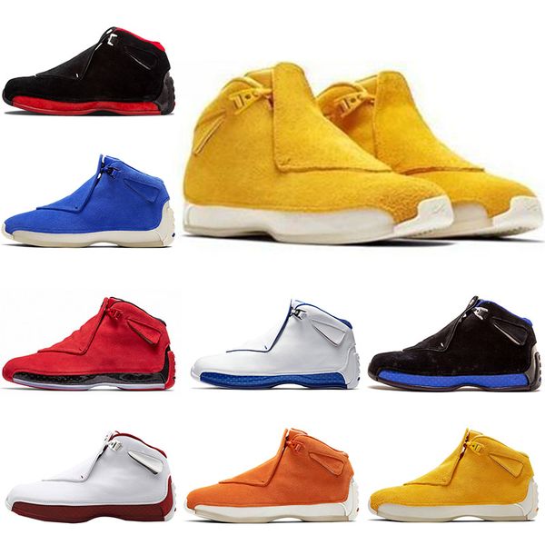 

3A+ quality Jumpman 18 18ss OG XVIII Mens Yellow Suede Shoes Orange Toro Bred blue Royal Black white Athletic Sports Sneakers trainers 7-13
