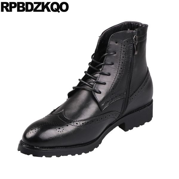 

party burgundy ankle winter booties faux fur autumn pointed toe wingtip formal mens zipper dress boots oxford black shoes brogue