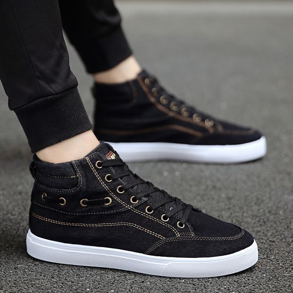 

korean-style autumn men's canvas shoes trend spring shoes trend men's shoe high teenager casual shoe, Black