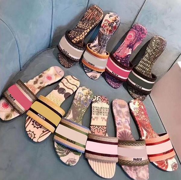 

2020 fashion ladies slippers ladies slippers embroidered beach sandals summer outdoor slippers sandals, Black