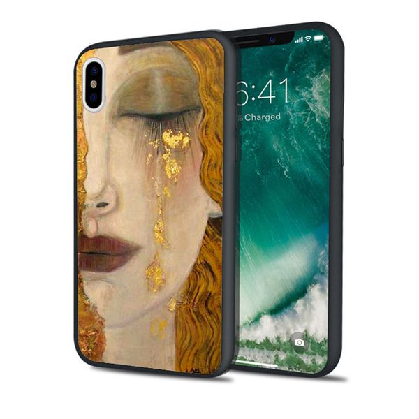 

capa luxury gold tears painting phone case for iphone 11 pro xs max xr 8 7 6s plus 5s se 5 case black soft silicone tpu cover