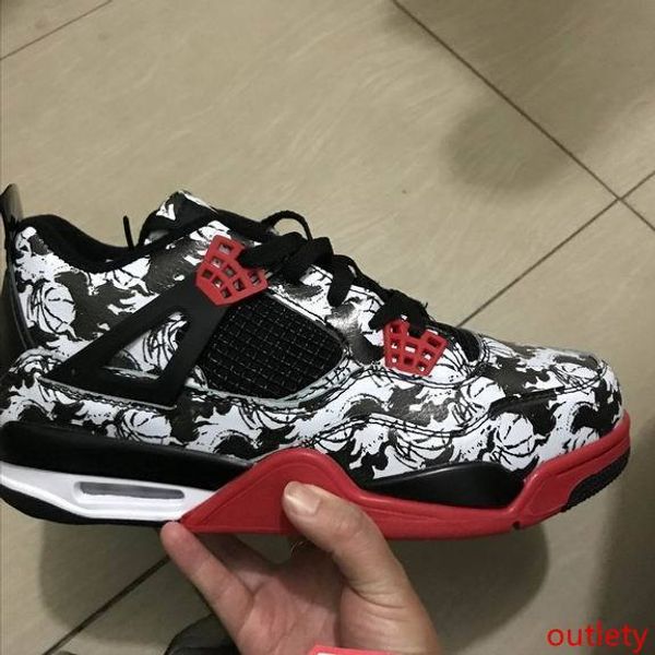 

with box) travis scotts tattoo 4 4s basketball shoes for men fashion graffiti black white printing sneaker fashion elements designer shoes