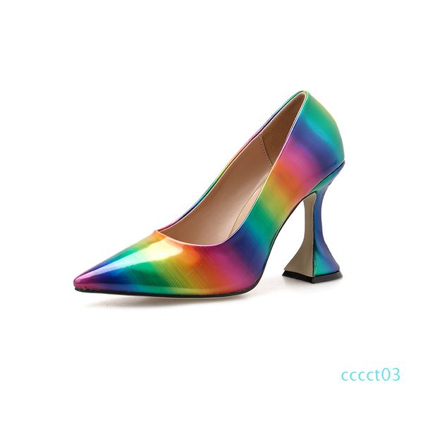 

bright color rainbow patent leather pu pointed pumps prom gown dress shoes 9cm spool high heels designer shoes size 35 to 41, Black