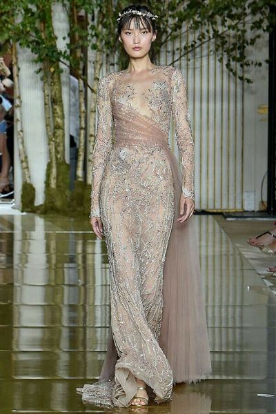 

evening dress ziadnakad long sleeve o neck mermaid silver crystal zuhair murad yousef aljasm kim kardashian kylie jenner 028, Black;pink