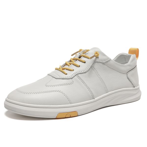 

korean fashion casual men genuine leather shoes white male casual shoes breathable white sneakers leather mens moccasins, Black