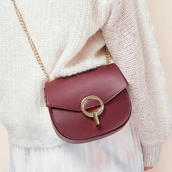 

2019 fashion bag women's year leather bag retro small round handbag