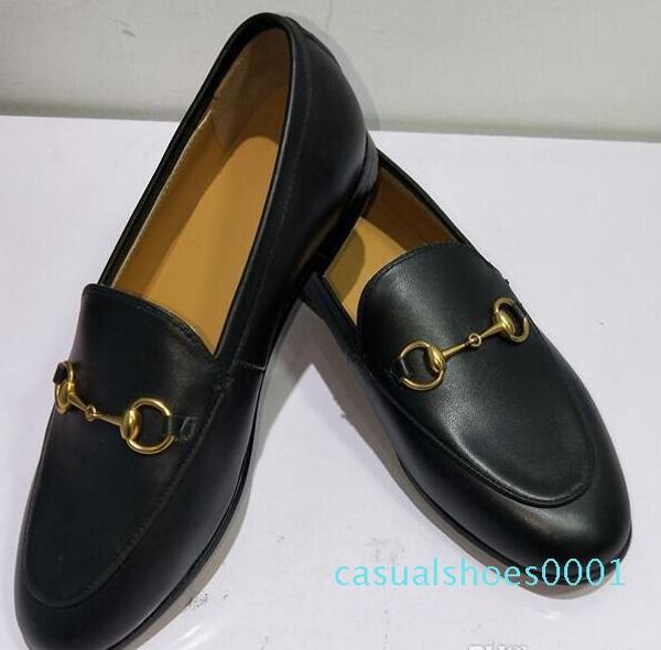 

2019 women genuine leather italy designer loafers brand mules shoes higmoccasins shoes horsebit flat casual shoes c01, Black