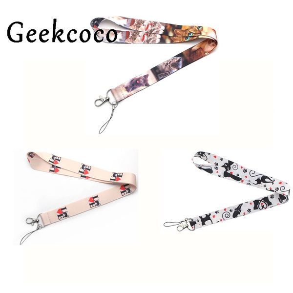 

10pcs/lot kawaii cat animal lanyard phone strap fabric holder necklace for key neck straps id badge holders webbing ribbon j0477, Silver
