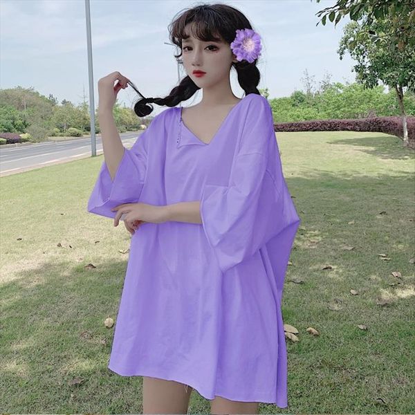 

2020 design sense irregular split loose t-shirt t-shirt female bfwind medium and long half sleeve top, White