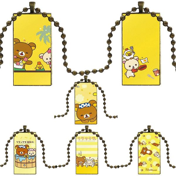 

lovely rilakkuma for gift jewelry with steel plated glass cabochon choker long pendant rectangle simple necklace, Silver
