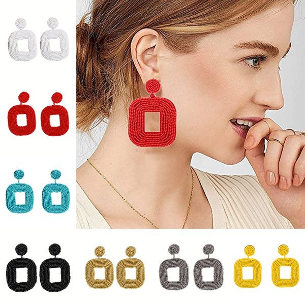 

kimter square rice beads earrings for women lady jewelry bohemian fashion dangle earring wedding gift h9a f, Golden;silver