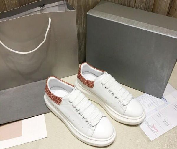 

Высокое качество мужская женская мода белая кожа черная задняя обувь на платформ